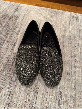 Birdies Black Glitter Slip-On Loafers for Women